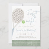 Blue Tennis First Birthday Party Invitation Bedankkaart (Voorkant)