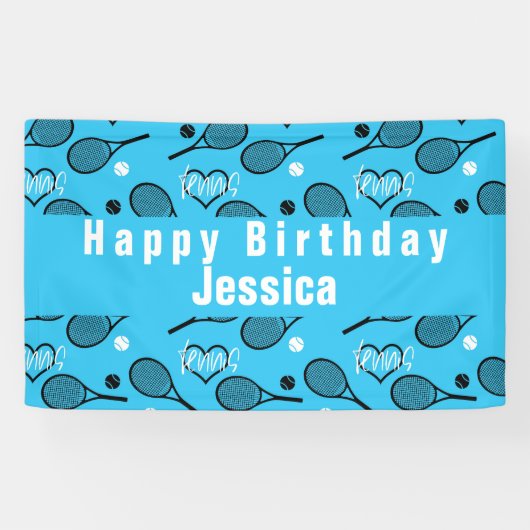 🎾 🤍 Blue Tennis Party Spandoek (Horizontaal)