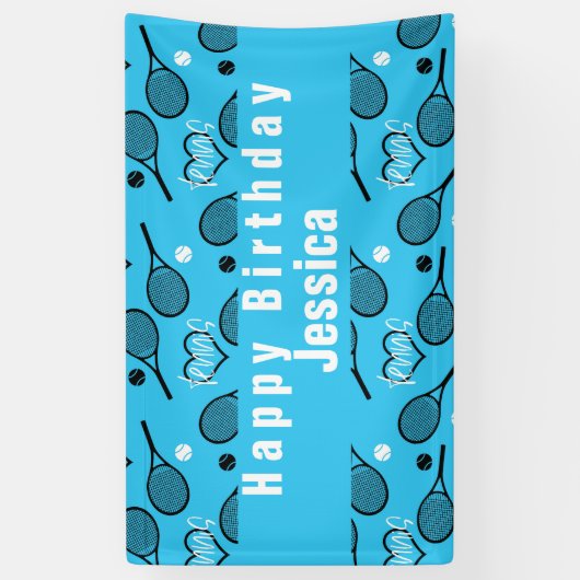 🎾 🤍 Blue Tennis Party Spandoek (Verticaal)