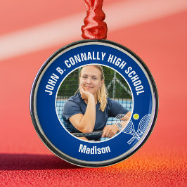 Blue Tennis Player Photo Christmas Gift Metalen Ornament