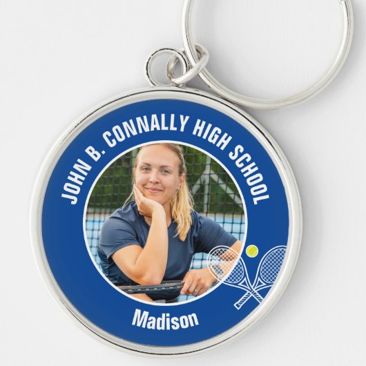 Blue Tennis Player Photo High School Spirit Sleutelhanger (Voorkant)