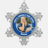 Blue Tennis Player Photo High School Spirit Tin Sneeuwvlok Ornament (Voorkant)