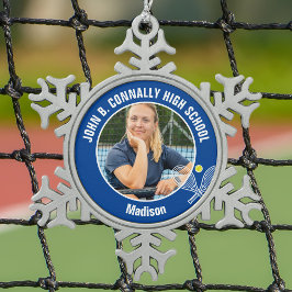 Blue Tennis Player Photo High School Spirit Tin Sneeuwvlok Ornament