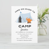 Blue Tent Camping Birthday Party Kaart (Staand voorkant)