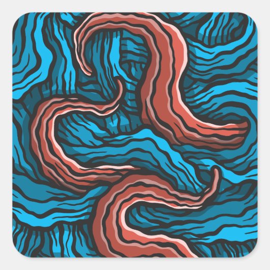 Blue Tentacles Vierkante Sticker (Voorkant)