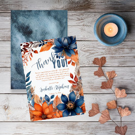 Blue | Terracotta Boy Fall Floral Baby Shower Bedankkaart
