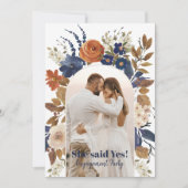 Blue Terracotta Floral Arch Photo Engagement Party Kaart (Voorkant)