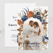 Blue Terracotta Floral Arch Photo Engagement Party Kaart (Voorkant / Achterkant)