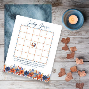 Blue Terracotta Herfst Floral Baby shower Bingo