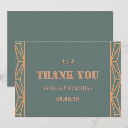 Blue Terracotta Monogram Weddenschap Hartelijk dan Bedankkaart (Voorkant / Achterkant)