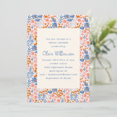 Blue Terracotta Orange Folk Floral Bridal Shower Kaart (Staand voorkant)