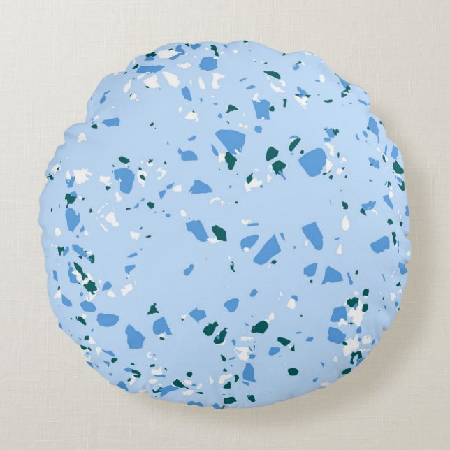 Blue Terrazzo Pattern Rond Kussen (Voorkant)