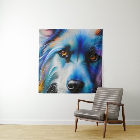 BLUE TERRIER DOG SLUITEN WANDKLEED (In situ)