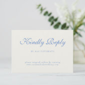 Blue Text Cream Wedding RSVP Kaartje (Staand voorkant)