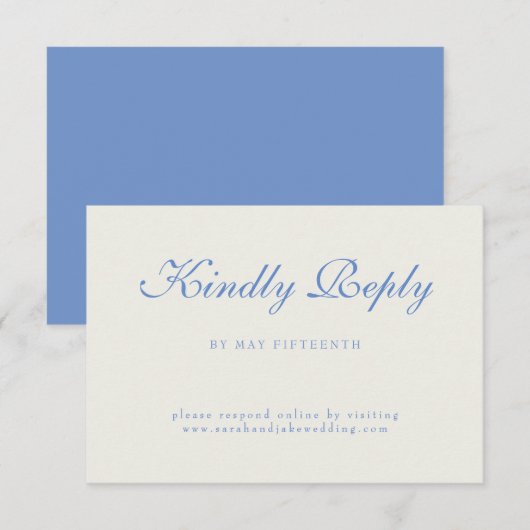 Blue Text Cream Wedding RSVP Kaartje (Voorkant / Achterkant)