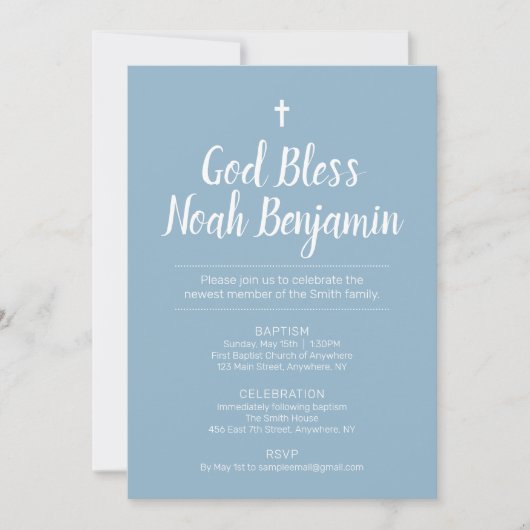 Blue Text-Only Baptism Invitation Kaart (Voorkant)