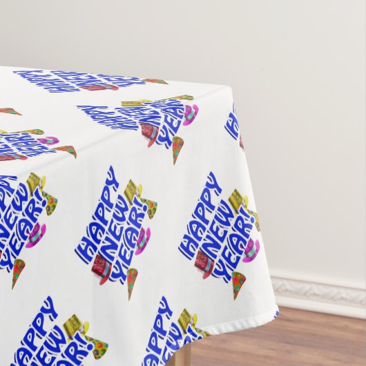 Blue Text Party Petten Gelukkig Nieuwjaar Tafelkleed (Voorbeeld)