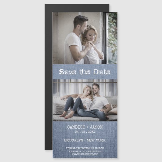 Blue Textile Texture Engaged Romantic Couple (Voorkant / Achterkant)