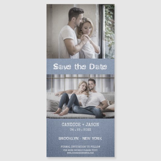 Blue Textile Texture Engaged Romantic Couple (Voorkant)