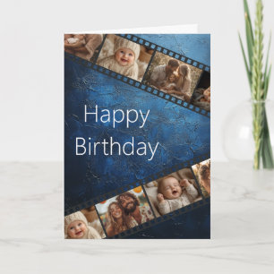 Blue Textured Film Strip Foto Happy Birthday Kaart