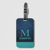 Blue Textured Leather Monogram Persoonlijke naam Bagagelabel (Voorkant (verticaal))