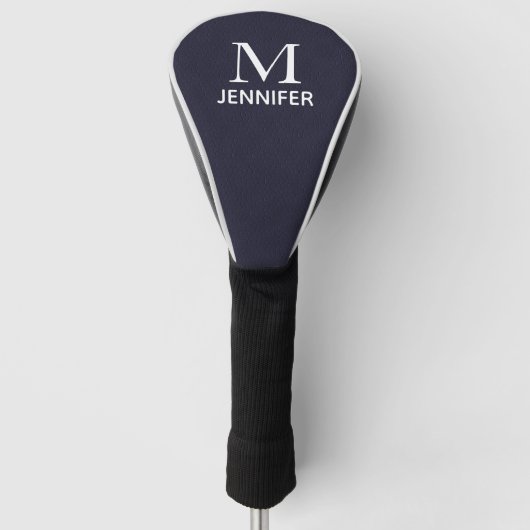 Blue Textured Leather Monogram Persoonlijke naam Golfheadcover (Voorkant)