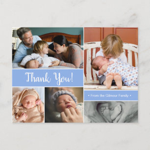 Blue Thank You 2e Baby Aankondiging Baby Boy Briefkaart