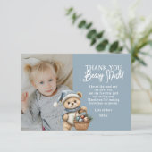 Blue Thank You Beary Christmas Holiday Bear Bedankkaart (Staand voorkant)