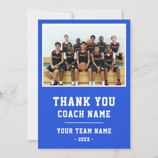 Blue Thank you Coach Card Team Name Photo Bedankkaart (Voorkant)