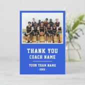 Blue Thank you Coach Card Team Name Photo Bedankkaart (Staand voorkant)
