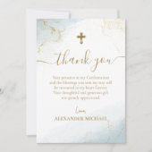 Blue Thank You Gold Cross Boy Bevestiging Bedankkaart (Voorkant)