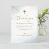 Blue Thank You Gold Cross Boy Bevestiging Bedankkaart (Staand voorkant)