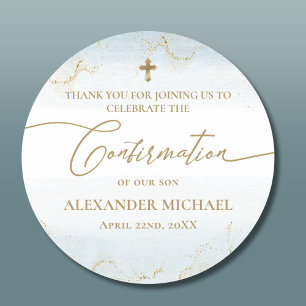 Blue Thank You Gold Cross Boy Bevestiging Ronde Sticker