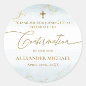 Blue Thank You Gold Cross Boy Bevestiging Ronde Sticker (Voorkant)