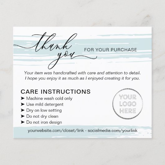 Blue Thank you Washing Care Instructions Advice Flyer (Voorkant)