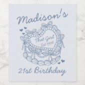 Blue That Girl Retro Heart Coquette Cake Verjaarda Wijn Etiket (Enkel label)