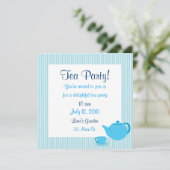 Blue Theepot Tea Party Uitnodigingen (Staand voorkant)