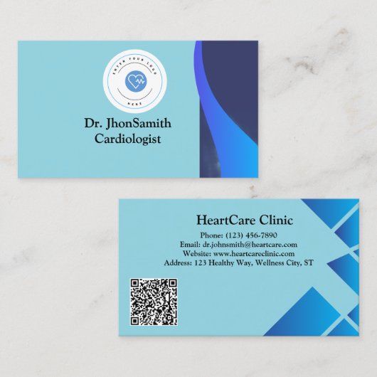  Blue theme Customized Logo QR Doctor Visitekaartje (Voorkant / Achterkant)