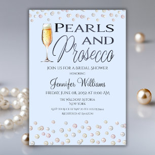 Blue Theme Pearls en Prosecco Vrijgezellenfeest Kaart