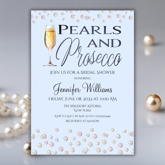 Blue Theme Pearls en Prosecco Vrijgezellenfeest Kaart