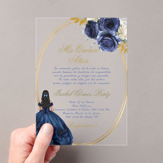 Blue themed acrylic quinceañera invitation  acryl uitnodigingen (Insitu (Draagbaar))