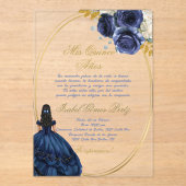 Blue themed acrylic quinceañera invitation  acryl uitnodigingen (Voorkant)