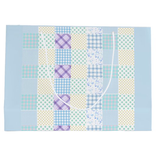 Blue-Themed Check Pattern Groot Cadeauzakje (Achterkant)