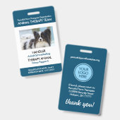 Blue Therapy Animal Custom Photo ID Badge (Voor- en achterkant)