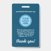 Blue Therapy Animal Custom Photo ID Badge (Achterkant)