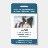 Blue Therapy Animal Custom Photo ID Badge (Voorzijde)