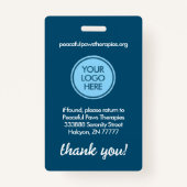 Blue Therapy Animal Custom Photo ID Badge (Achterkant)