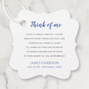 Blue Think of Me Celebration of Life Candle Bedankjes Labels