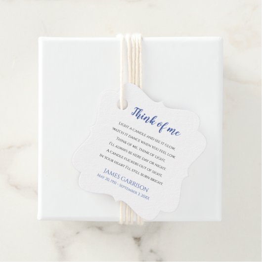 Blue Think of Me Celebration of Life Candle Bedankjes Labels (In situ)