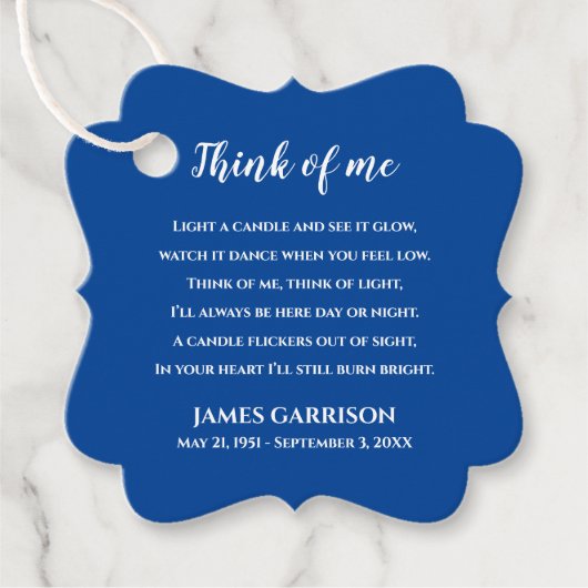 Blue Think of Me Celebration of Life Candle Bedankjes Labels (Voorkant)